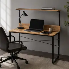 SPACE HOME - Escritorio con Repisa Superior Osiris para Home Office, Estudio u Oficina, Diseño Industrial Moderno