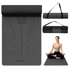 SUPERCENTER - Mat Yoga Tpe 8mm Antideslizante Colchoneta con líneas de postura Ejercicio Pilates 185x61cm Gris