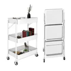 GENERICO - Organizador Carro Plegable Multiuso De 3 Niveles Con Ruedas Blanco