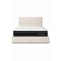 GENERICO - Cama Funcional Baúl 2 Plazas + Colchón Mery Desing + Respaldo Turin Crudo
