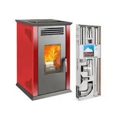 AMESTI - Calefactor a Pellet Italy 8100 Plus Roja + Kit Instalación Muro