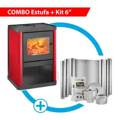 AMESTI - COMBO ESTUFA LEÑA CLASSIC 400 ROJO + KIT INSTALACION 6"