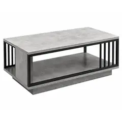 ACTUAL - Mesa De Centro Moderna Imitación Piedra 100x50 Cm Con Estante Y Estructura Metálica