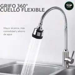 MOVI - Cuello Flexible 360° para Grifo Cocina Doble Chorro Acero Inoxidable Universal