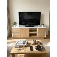GENERICO - Rack TV Mueble Para Televisor Nordico Con 4 Cajones Y Puerta 110x30x40cm Blanco Madera Melamina 12mm