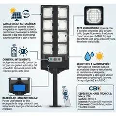 GENERICO - Foco Solar LED 800W CBK BK260-8 - Alta Luminosidad + Control Remoto - Resistente al Agua
