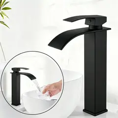 MOONCORE - Monomando Lavamanos Alto Cascada Negro Mate Con Flexibles