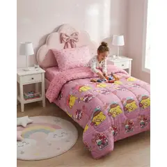 GENERICO - Cubrecama Infantil Rosado con Funda Diseño Flores y Gráficos