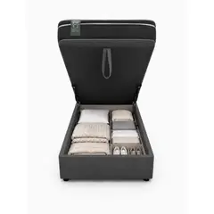 GENERICO - Base Baúl 1 Plazas Onyx Gris Oscuro + Colchón Excellence Plus – Sistema Hidráulico Premium