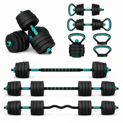 FITMAX - Set Mancuernas Cyan Barra Ajustables 30 Kg 3 En 1