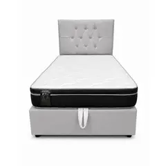 GENERICO - Cama 1 Plaza Capitone Gris Claro Baúl Multifuncional + Base + Respaldo + Colchon Excellence Plus