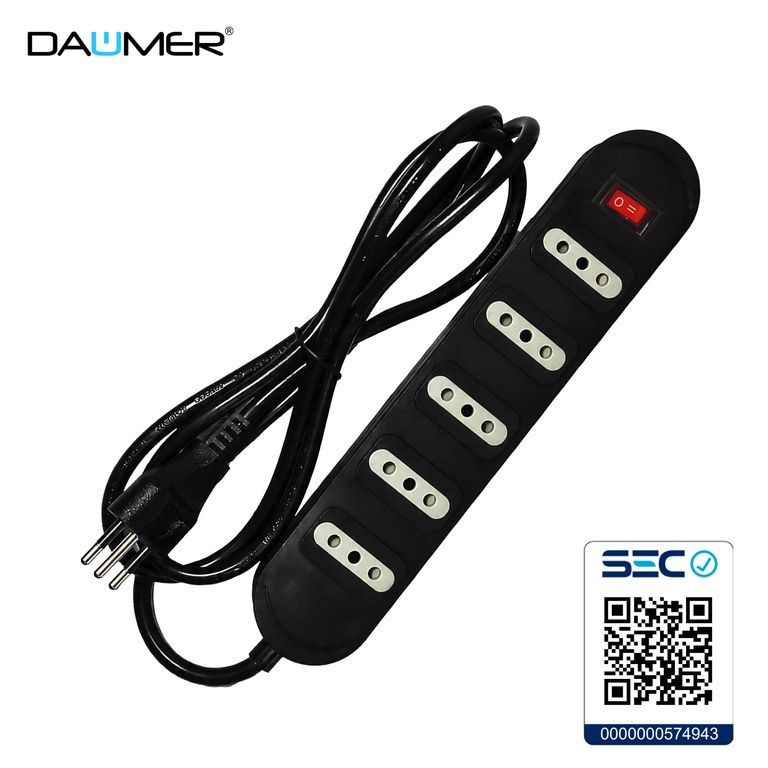ALARGADOR 5 POS. 3.0m CON INTERRUPTOR NEGRO