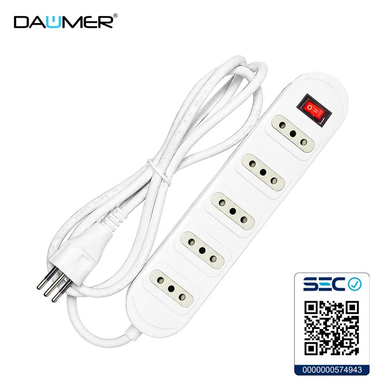 ALARGADOR 5 POS. 3.0m CON INTERRUPTOR BLANCO