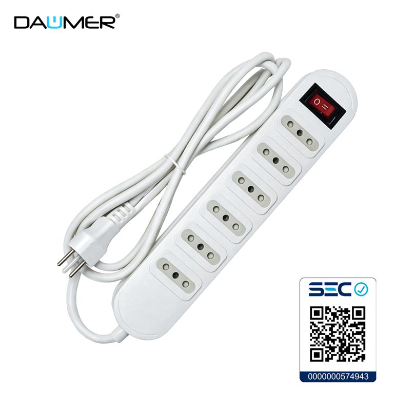 ALARGADOR 6 POS. 3.0m CON INTERRUPTOR BLANCO