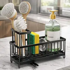 AIZO - Organizador de Fregadero Negro con Porta Esponja, Escurridor Giratorio 360° para Cocina
