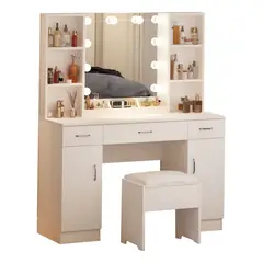 ANYHOGAR - Tocador Con Espejo tipo Hollywood con Taburete