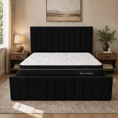 GENERICO - Cama 2 Plazas Turín Negro con Doble Respaldo Con Colchón Mery Desing – Diseño Moderno y Máximo Confort