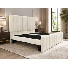 GENERICO - Cama 2 Plazas Turín Crudo con Doble Respaldo – Diseño Moderno y Máximo Confort