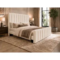 GENERICO - Cama 2 Plazas Turín Crudo con Doble Respaldo Con Colchon Mery Desing – Diseño Moderno y Máximo Confort