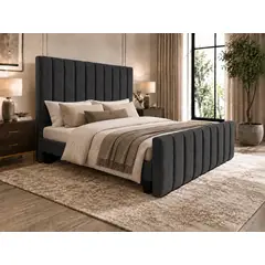 GENERICO - Cama 2 Plazas Turín Gris Grafito Doble Respaldo Con Colchon Mery Desing – Diseño Moderno y Máximo Confort