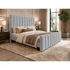 GENERICO - Cama 2 Plazas Turín Gris Claro Doble Respaldo Con Colchon Mery Desing – Diseño Moderno y Máximo Confort