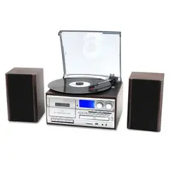 GENERICO - Tornamesa Portátil con Bluetooth, Reproductor de CD y Cassette + Parlantes Externos
