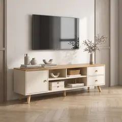 GENERICO - Rack Tv 60" Mesa De Centro 2 Puerta Patas de Madera Mdf 140×30×38cm