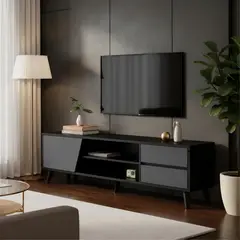 GENERICO - Rack Tv 55'' Moderno 2 Cajones Negro MDF 120×30×40cm IKEMMA