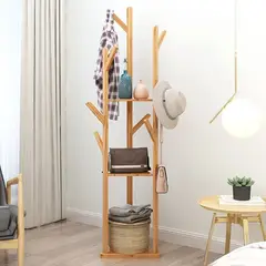HD HOGAR SPA - Perchero De Pie De Bambú Con Repisas Colgador Organizador