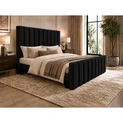 GENERICO - Cama King Turin Negro con Doble Respaldo Con Colchon Mery Desing Diseño Moderno y Máximo Confort