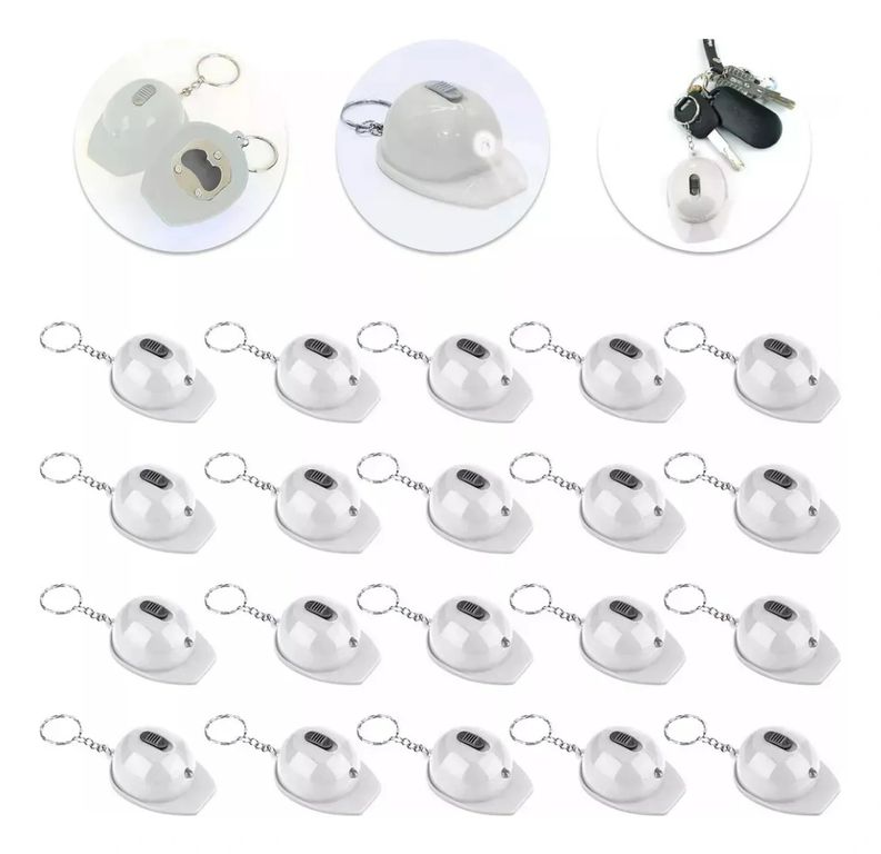 10pcs Llavero Destapador De Botella + Linterna, Casco Blanco