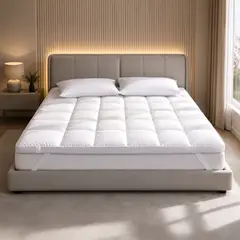 HOMELY - Topper Cubre Colchon King Acolchado Hipoalergenico Eslastico Premium Blanco Protector Viscoelastico.