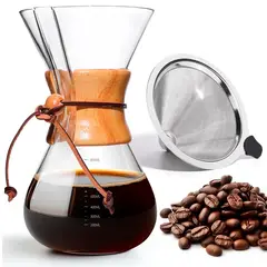 WAKESHOME - Cafetera de Vidrio Café por Goteo de 800ml con Filtro Reutilizable de Acero Inoxidable