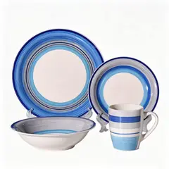 CASCAIS DINNERWARE - Juego de Vajillas 16 Piezas Pintado a Mano Azul y Blanco Cascais