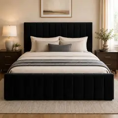 GENERICO - Cama King Turin Negro con Doble Respaldo Con Colchon Mery Desing Diseño Moderno y Máximo Confort