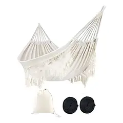 GENERICO - Hamaca Brasileña Macramé Doble - Columpio de Cama con Borlas - AlgodónPoliéster - 226 kg