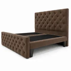 GENERICO - Cama King Capitone Cafe En Lino con Doble Respaldo Diseño Moderno y Máximo Confort