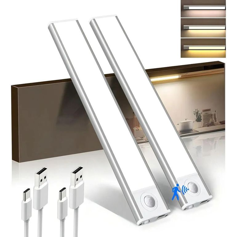 2 Packs Lámpara Led Con Sensor Movimiento Usb Recargable Para Armario Hogar