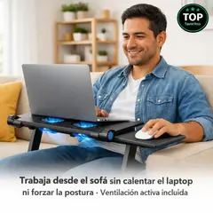 MOVI - Mesa Laptop Portátil Ajustable 2 Ventiladores USB – Aluminio – Cama y Sofá