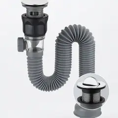 KUANGYE - Sifón Flexible Extensible Universal para Lavabo con Trampa Antiodor y Doble Conexión