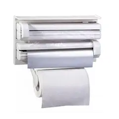 XL - Dispensador Triple Papel Cocina Pared Aluminio Film Plastico Toalla Especiero Organizador