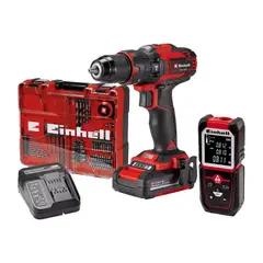 EINHELL - TALADRO PERCUTOR 18/40 + STARTERKIT 2.0 + 64 ACCESORIOS + MEDIDOR LASER 50MTS