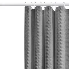 HD HOGAR SPA - Cortina De Baño Impermeable Con Textura Waffle 180x180cm Gris