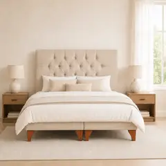 GENERICO - Cama 2 Plazas Modelo Capitone Beige + Colchon Mery Desing