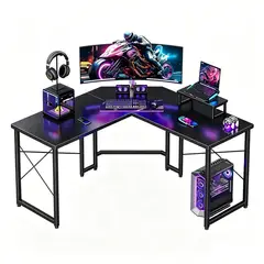 GENERAL - MESA PARA JUEGOS EN FORMA DE L, CON SOPORTE PARA PORTÁTIL Y ESTRUCTURA REFORZADA