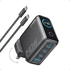 ANKER - Cargador 140W USB-C, 4 Puertos con Carga Rápida GaN Avanzado, Controles Táctiles Intuitivos