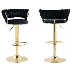 IDEEHOUSE - Set 2 Taburete Piso Bar Terciopelo Queen Base