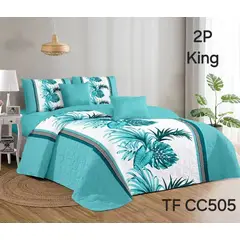 GENERICO - Cobertor de Verano tipo Quilt 1,5 plaza Diseño Hojas Calipso