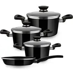 MAGEFESA - Batería de Cocina Coral 7 Piezas Acero Vitrificado Antiadherente Negro
