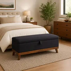 GENERICO - Banqueta con Baúl Incy Negro Felpa MaxiCosas120x40x50 cm Tapizada con Almacenaje